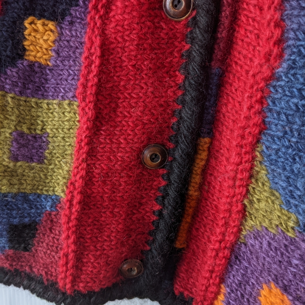 VINTAGE boho red chunky knit cardigan sweater - Picture 10 of 10